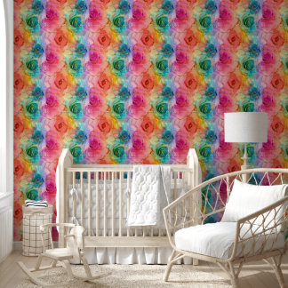 Rainbow alcohol ink roses with gold accents wallpaper