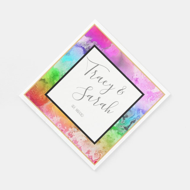 Rainbow Alcohol Ink Watercolor  Napkin (Corner)