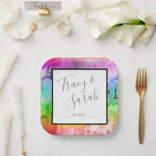 Rainbow Alcohol Ink Watercolor  Paper Plate