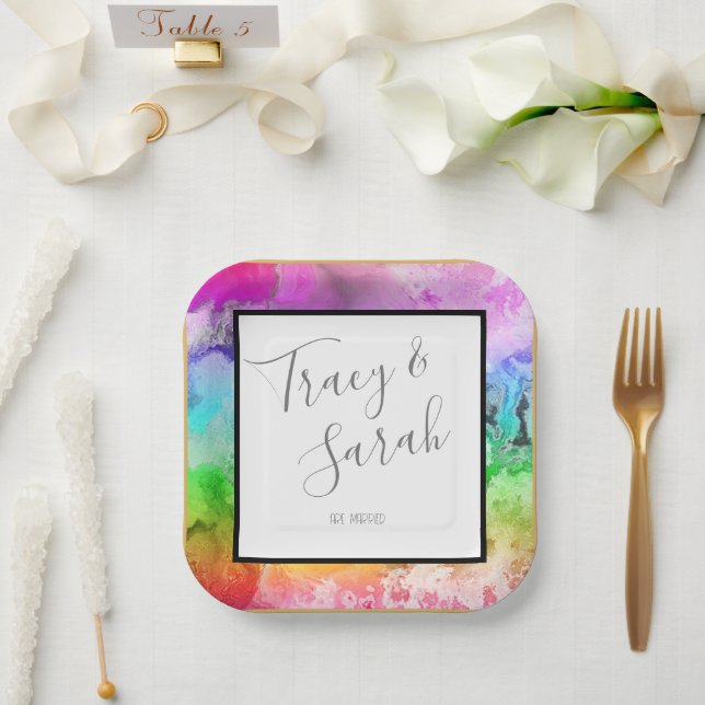 Rainbow Alcohol Ink Watercolor  Paper Plate (Wedding)