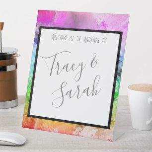 Rainbow Alcohol Ink Watercolor  Pedestal Sign