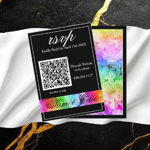 Rainbow Alcohol Ink Watercolor QR Code  RSVP Enclosure Card
