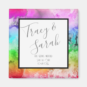 Rainbow Alcohol Ink Watercolor Save the Date  Magnet