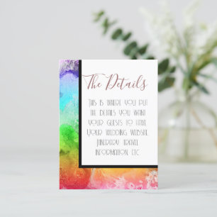 Rainbow Alcohol Ink Watercolor Wedding Details Postcard