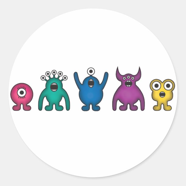 Rainbow Alien Monsters Classic Round Sticker (Front)