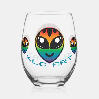 Rainbow Alien Stemless Wine Glass