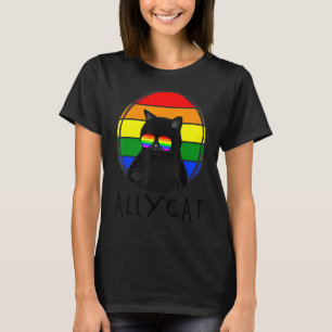 Rainbow Ally Cat Lgbt Gay Pride Flag Black Cat Lgb T-Shirt