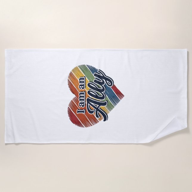 Rainbow Ally Heart Vector Shirt Design_1 Beach Towel (Front)