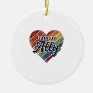 Rainbow Ally Heart Vector Shirt Design_1 Ceramic Tree Decoration