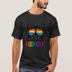 Rainbow Allys Cat Lgbt Gay Pride Flag Heart Men Wo T-Shirt