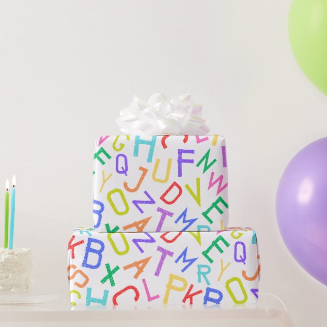 Rainbow Alphabet Soup ABC Kids Wrapping Paper (Party Gifts)