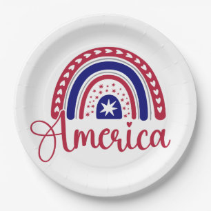 Rainbow America Paper Plate