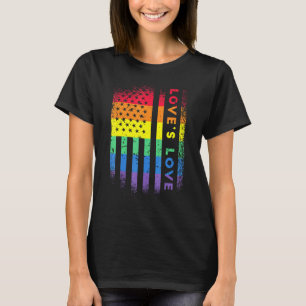 Rainbow American Flag Loves Love Pride T-Shirt