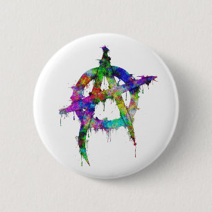 Rainbow Anarchy Symbol 6 Cm Round Badge