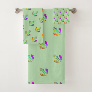 Rainbow Anchor Repeat Lt Green  Kids    Bath Towel Set