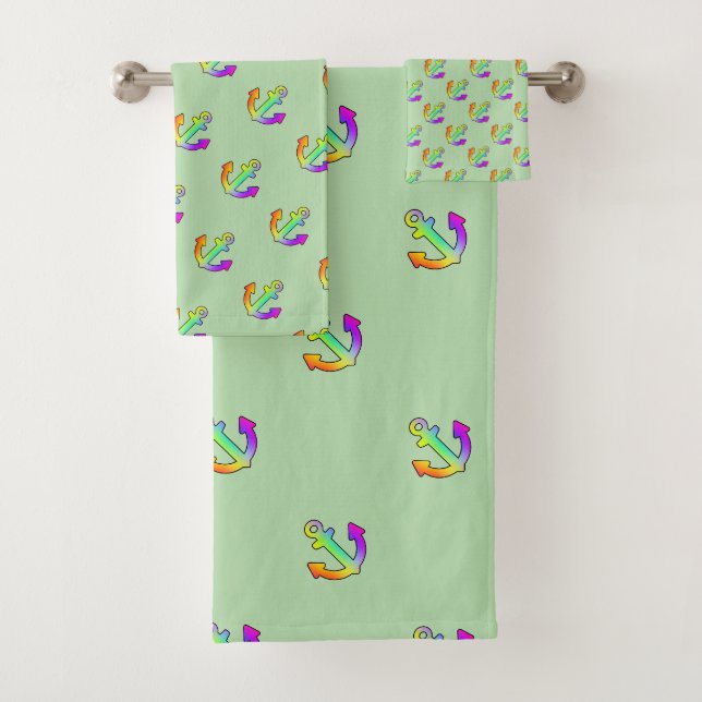 Rainbow Anchor Repeat Lt Green  Kids    Bath Towel Set (Insitu)