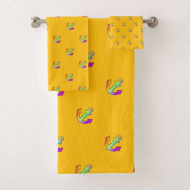 Rainbow Anchor Repeat Yellow Kids    Bath Towel Set (Insitu)
