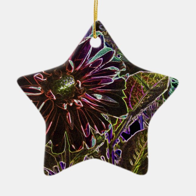 Rainbow and Black Dahlia Ceramic Tree Decoration (Front)