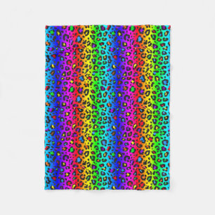 Rainbow and Black Leopard Print Pattern Fleece Blanket