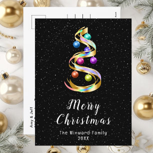 Rainbow and Black Ornaments Merry Christmas Holiday Postcard