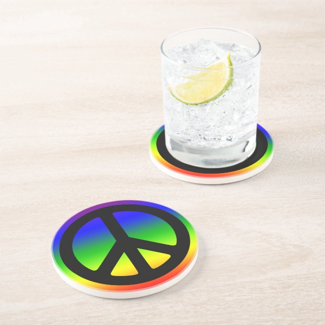 Rainbow and Black Peace Symbol Coaster (Side)