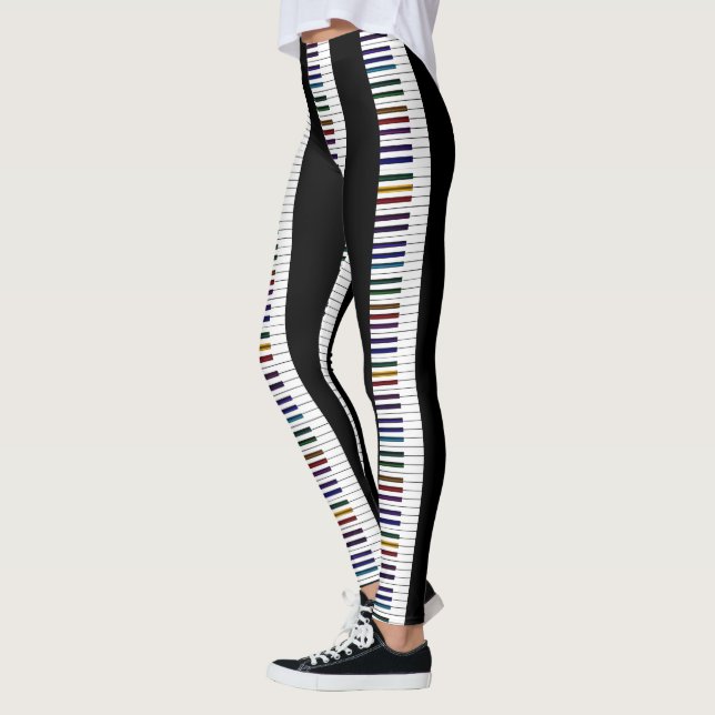 Rainbow and Black Piano Keys Music Leggings (Left)