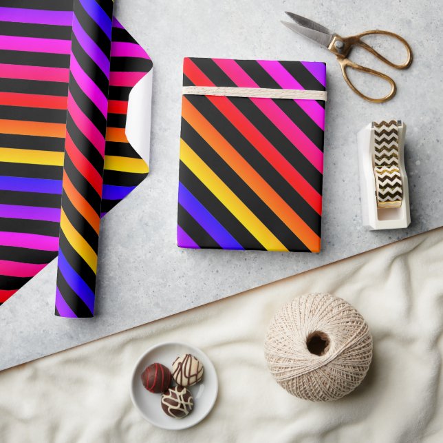 Rainbow and black Striped Wrapping Paper (Crafts)