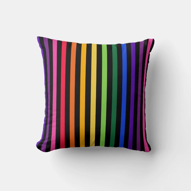 Rainbow and black stripes cushion (Front)
