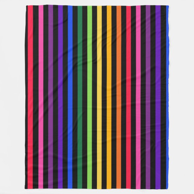 Rainbow and black stripes fleece blanket (Front)