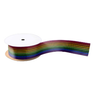 Rainbow and black stripes satin ribbon