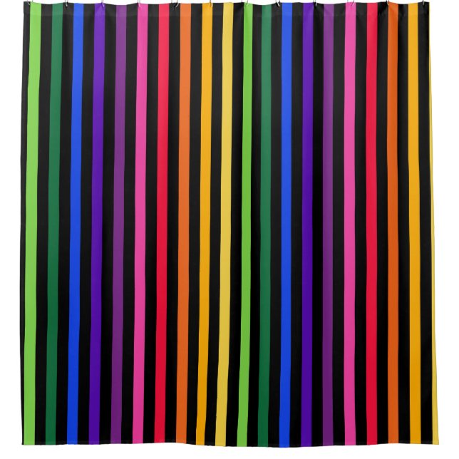 Rainbow and black stripes shower curtain (Front)