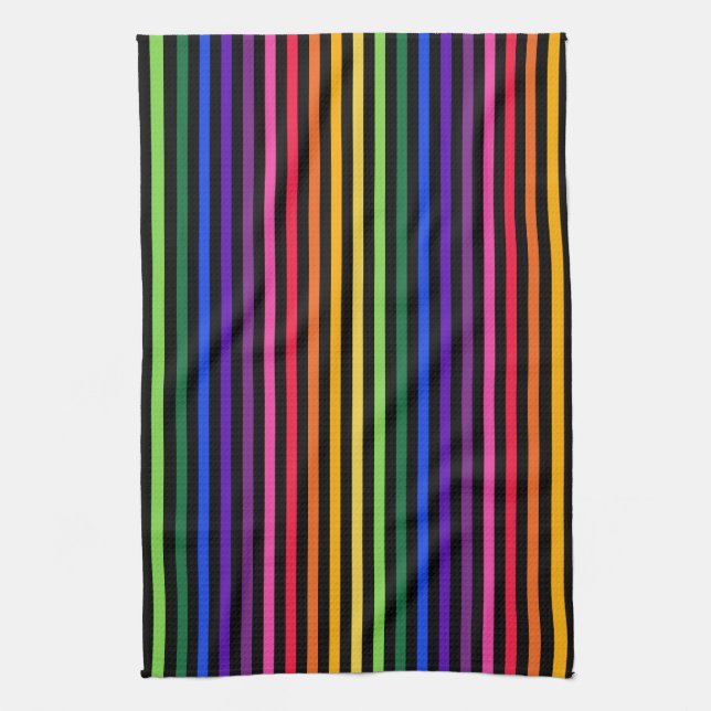 Rainbow and black stripes tea towel (Vertical)