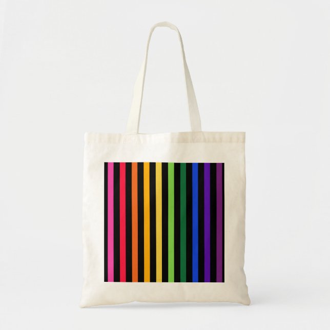 Rainbow and black stripes tote bag (Front)