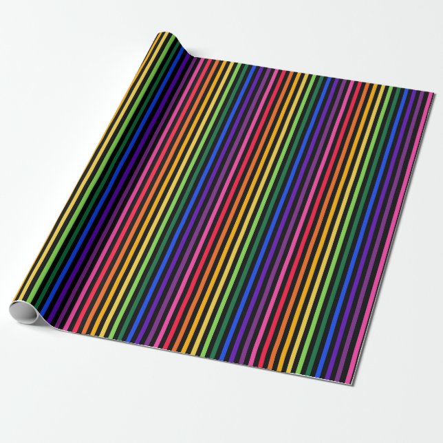 Rainbow and black stripes wrapping paper (Unrolled)