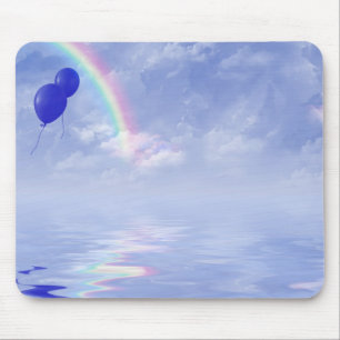 Rainbow and blue balloon mouse mat