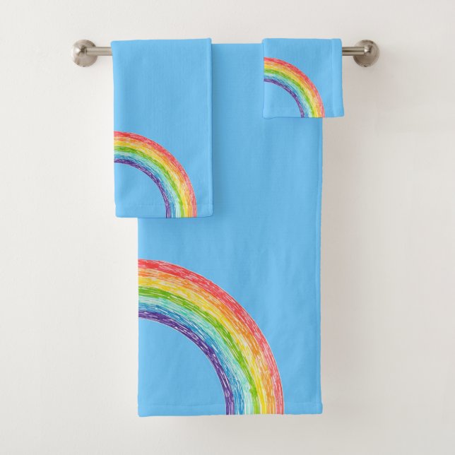 Rainbow and blue sky bath towel set (Insitu)
