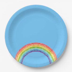 Rainbow and blue sky paper plate