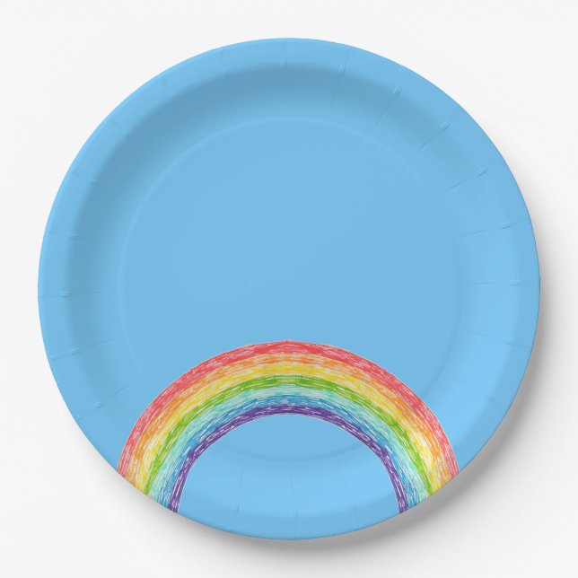 Rainbow and blue sky paper plate (Front)