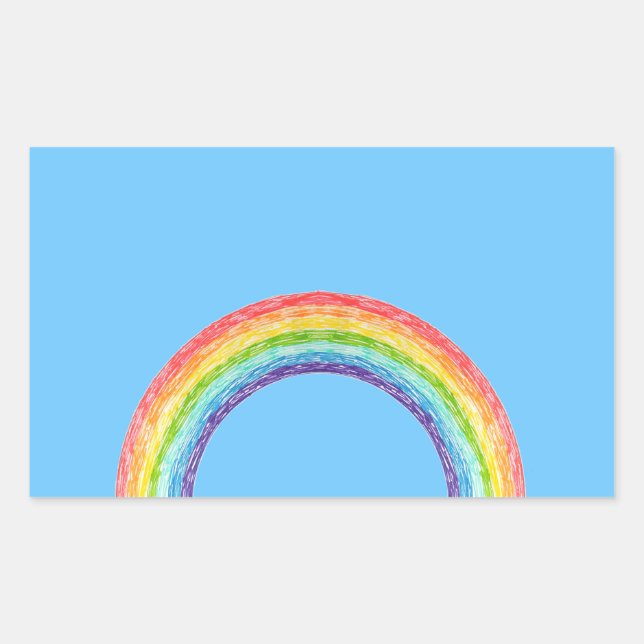 Rainbow and blue sky rectangular sticker (Front)