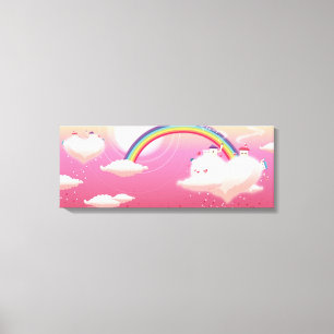 Rainbow and buildings on clouds canvas print
