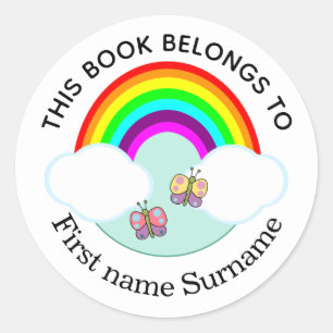 Rainbow And Butterflies Personalised Classic Round Sticker