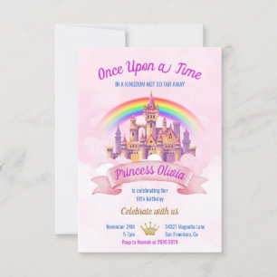 Rainbow and Castle Fairytale Birthday Invitation
