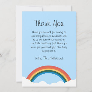 Rainbow And Cloud Baby Shower Thank You Card