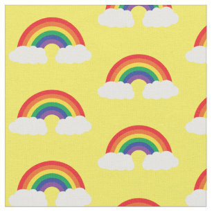 Rainbow and Cloud on Yellow Cute Kids Fabric