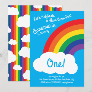 Rainbow and Clouds 1st Birthday Cute Invitations