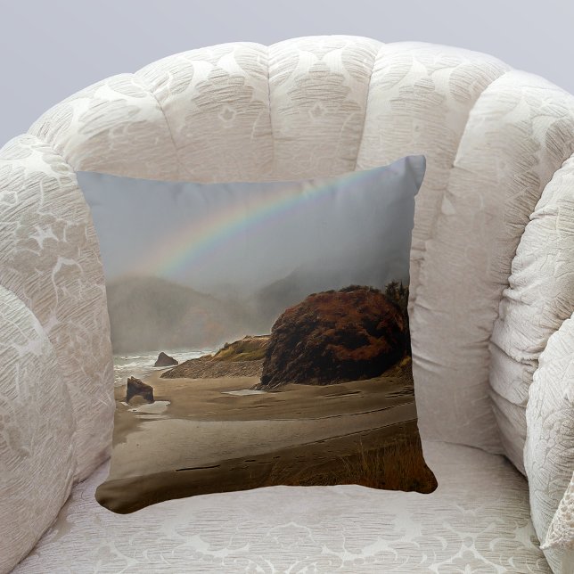 Rainbow and Clouds at Myers Beach in Oregon Cushion (Creator Uploaded)