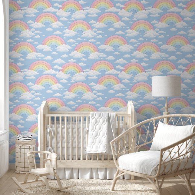 Rainbow and Clouds Nursery Wallpaper (Kids)