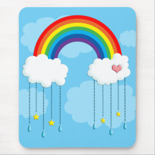 Rainbow and clouds raining stars mouse mat