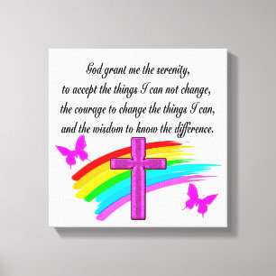 RAINBOW AND CROSS SERENITY PRAYER DESIGN CANVAS PRINT