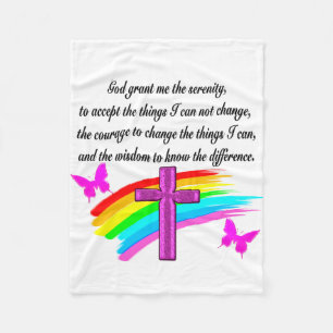 RAINBOW AND CROSS SERENITY PRAYER DESIGN FLEECE BLANKET